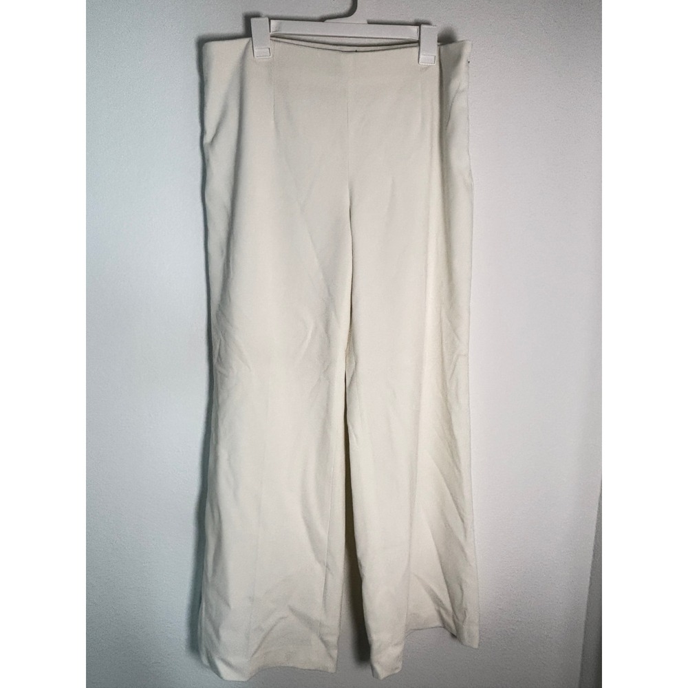 Ellen Tracy Cream Wide Leg Dress Pants Side Zip Trousers Off White Size 14